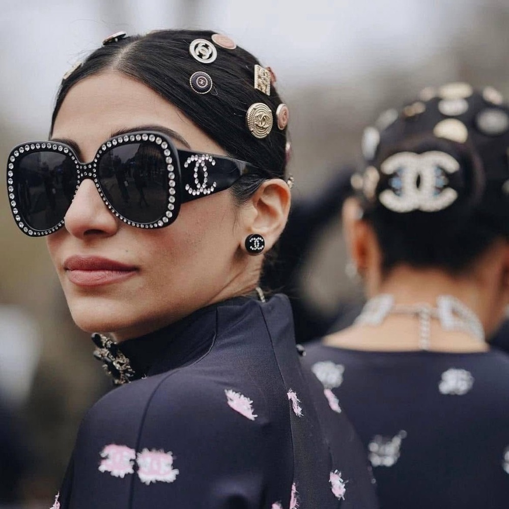 Stunning Vintage Rare 1994 Strass CHANEL black sunglasses with crystals